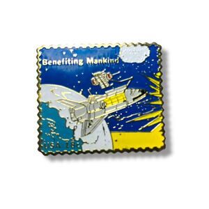 Vintage Pin Stamp Reproduction Space Shuttle Benefiting Mankind USPS 1.5"